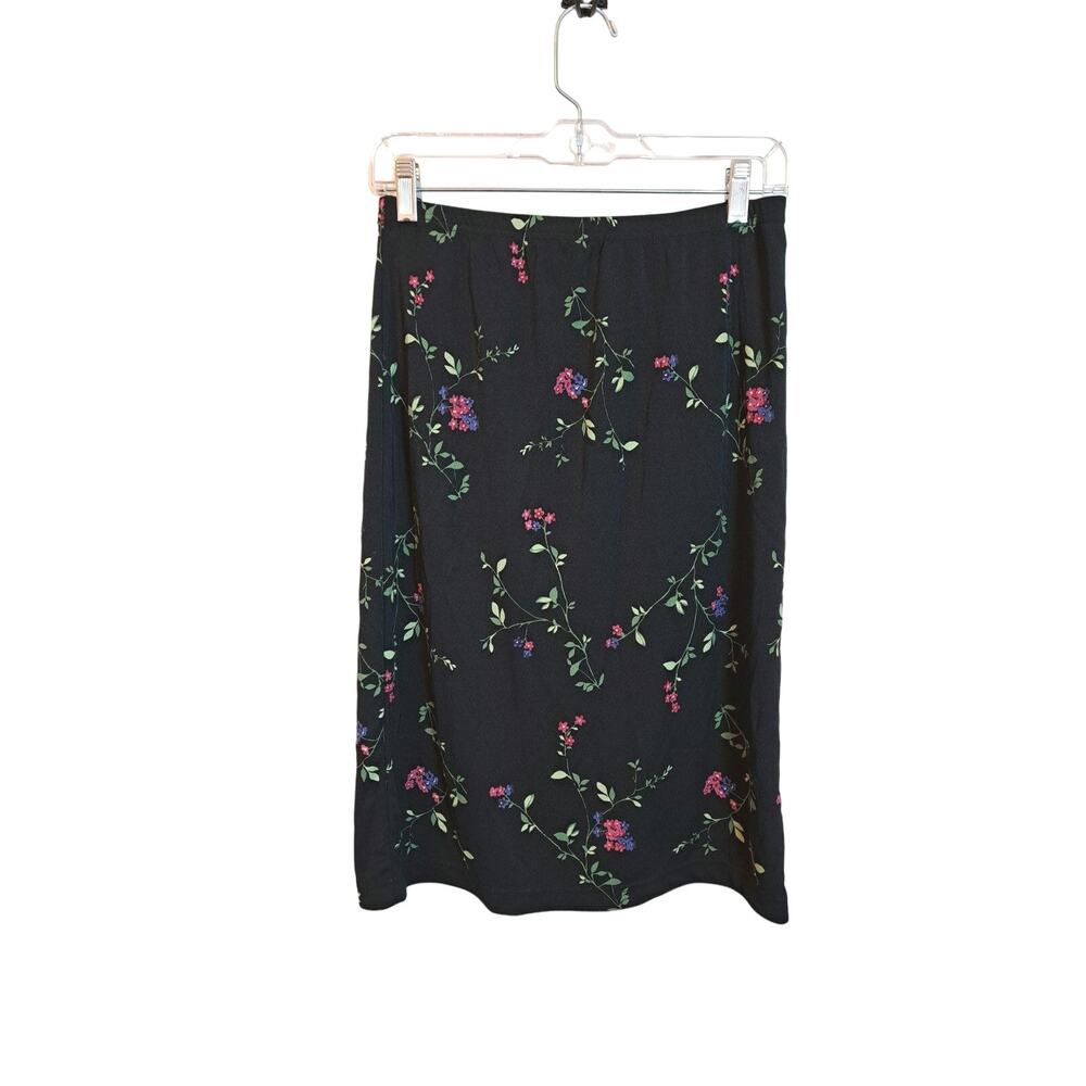 Cherokee Women's Black Floral Midi Skirt Stretch Boho Cottagecore Sz S